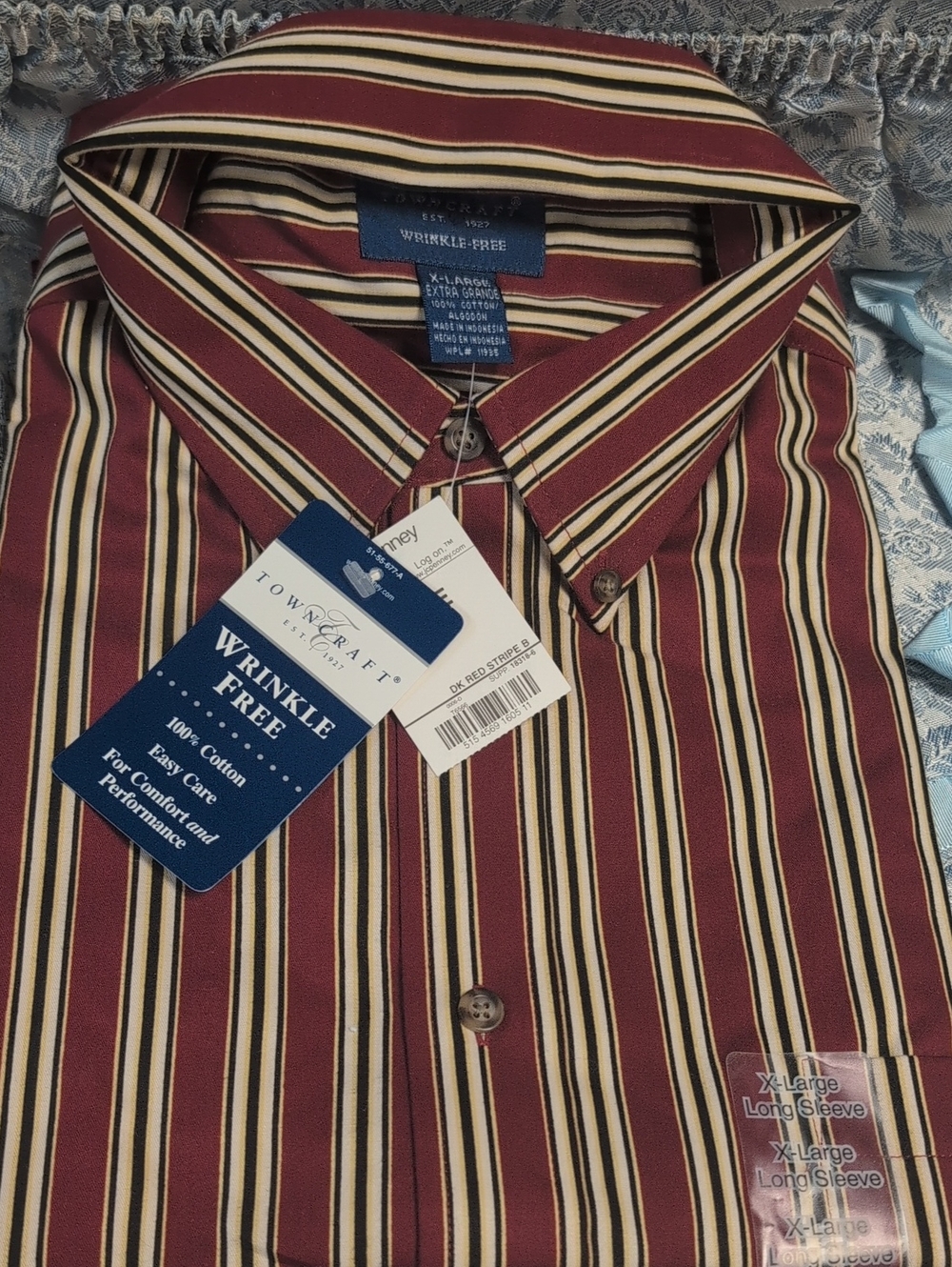 Towncraft Burgundy, Black and Cream Striped Dress Shirt